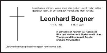Traueranzeige von Leonhard Bogner von Der Bote