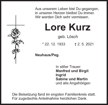 Traueranzeige von Lore Kurz von Hersbrucker Zeitung