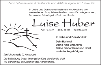 Traueranzeige von Luise Huber von Hersbrucker Zeitung