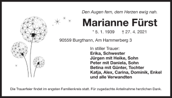 Traueranzeige von Marianne Fürst von Der Bote
