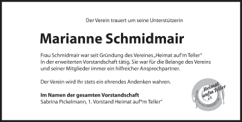 Traueranzeige von Marianne Schmidmair von Hersbrucker Zeitung
