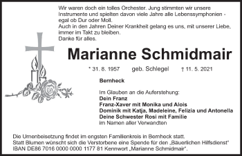 Traueranzeige von Marianne Schmidmair von Hersbrucker Zeitung