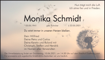 Traueranzeige von Monika Schmidt von Hersbrucker Zeitung