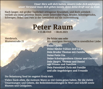 Traueranzeige von Peter Raum von Hersbrucker Zeitung