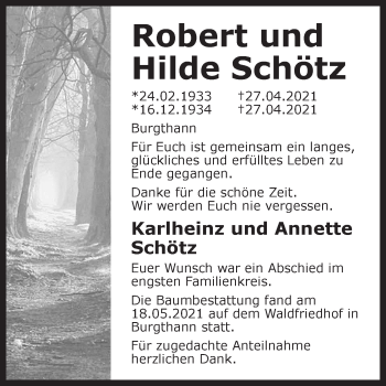 Traueranzeige von Robert und Hilde Schötz von Pegnitz-Zeitung