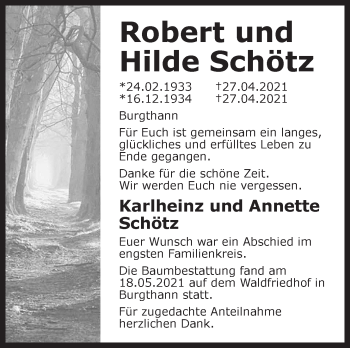 Traueranzeige von Robert und Hilde Schötz von Der Bote