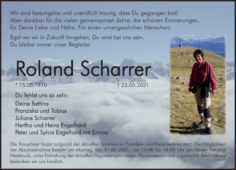  Traueranzeige für Roland Scharrer vom 29.05.2021 aus Hersbrucker Zeitung