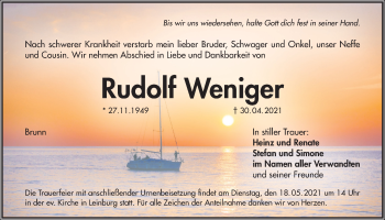 Traueranzeige von Rudolf Weniger von Der Bote