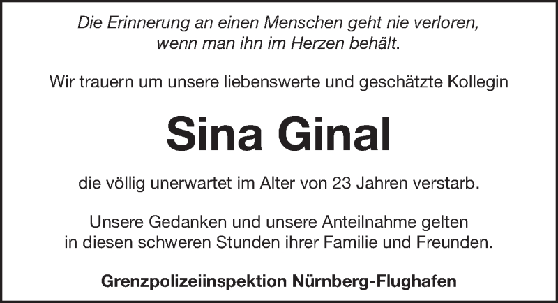  Traueranzeige für Sina Ginal vom 12.05.2021 aus Pegnitz-Zeitung