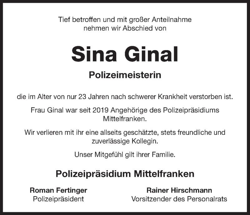  Traueranzeige für Sina Ginal vom 12.05.2021 aus Pegnitz-Zeitung