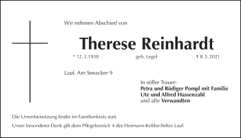 Traueranzeige von Therese Reinhardt von Pegnitz-Zeitung
