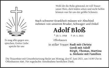 Traueranzeige von Adolf Bloß von Hersbrucker Zeitung
