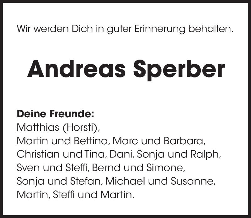  Traueranzeige für Andreas Sperber vom 05.06.2021 aus Hersbrucker Zeitung