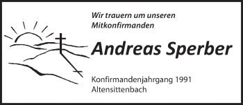 Traueranzeige von Andreas Sperber von Hersbrucker Zeitung