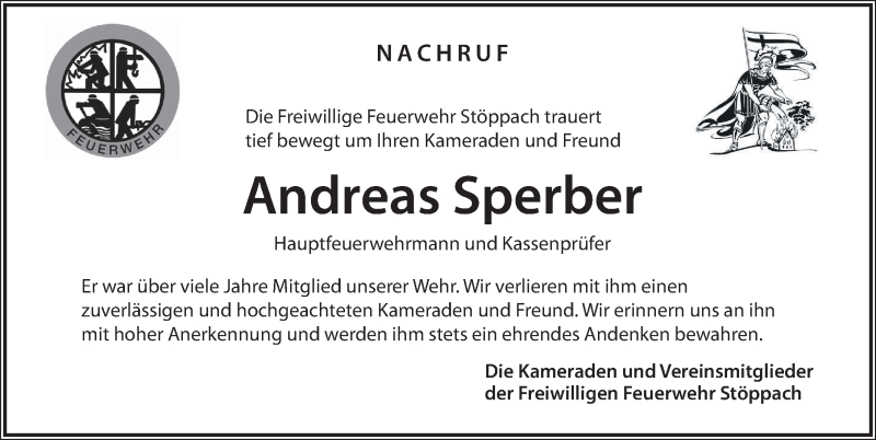  Traueranzeige für Andreas Sperber vom 12.06.2021 aus Hersbrucker Zeitung