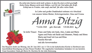 Traueranzeige von Anna Ditzig von Hersbrucker Zeitung