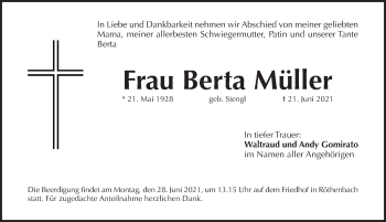 Traueranzeige von Berta Müller von Pegnitz-Zeitung