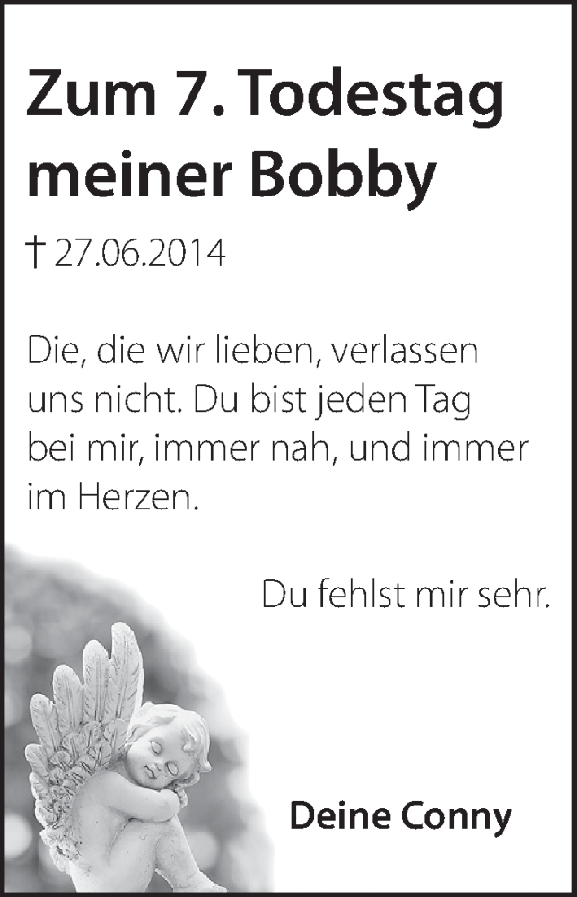  Traueranzeige für Bobby  vom 26.06.2021 aus Hersbrucker Zeitung
