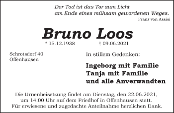 Traueranzeige von Bruno Loos von Hersbrucker Zeitung
