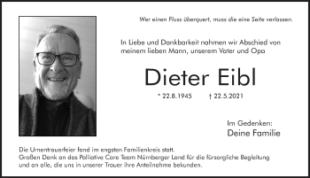 Traueranzeige von Dieter Eibl von Pegnitz-Zeitung