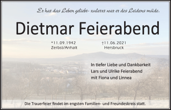 Traueranzeige von Dietmar Feierabend von Hersbrucker Zeitung