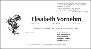 Traueranzeige von Elisabeth Vornehm von Pegnitz-Zeitung