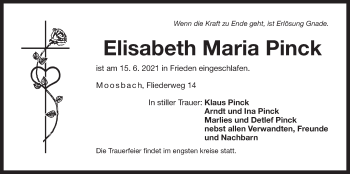 Traueranzeige von Elisabeth Maria Pinck von Der Bote
