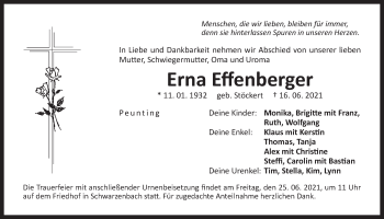 Traueranzeige von Erna Effenberger von Der Bote