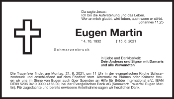 Traueranzeige von Eugen Martin von Der Bote