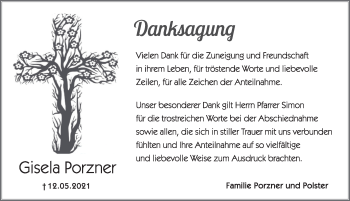 Traueranzeige von Gisela Porzner von Hersbrucker Zeitung
