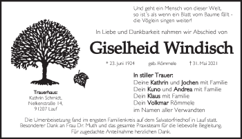 Traueranzeige von Giselheid Windfisch von Pegnitz-Zeitung