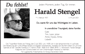 Traueranzeige von Harald Stengel von Pegnitz-Zeitung