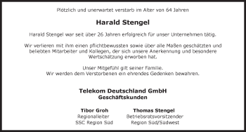 Traueranzeige von Harald Stengel von Pegnitz-Zeitung