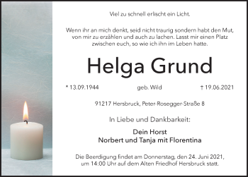 Traueranzeige von Helga Grund von Hersbrucker Zeitung