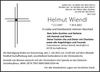 Traueranzeige von Helmut Wiendl von Der Bote