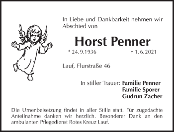 Traueranzeige von Horst Penner von Pegnitz-Zeitung