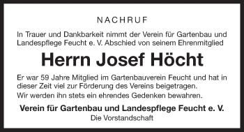 Traueranzeige von Josef Höcht von Der Bote