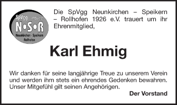 Traueranzeige von Karl Ehmig von Pegnitz-Zeitung