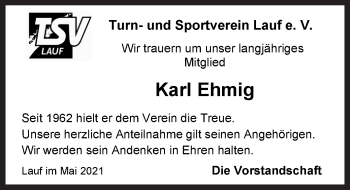 Traueranzeige von Karl Ehmig von Pegnitz-Zeitung
