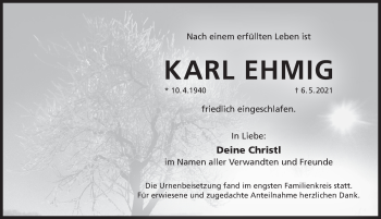 Traueranzeige von Karl Ehmig von Pegnitz-Zeitung