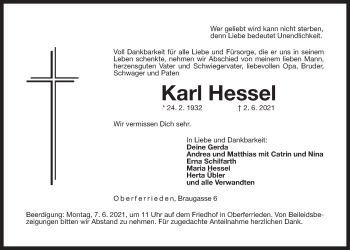 Traueranzeige von Karl Hessel von Der Bote