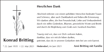 Traueranzeige von Konrad Britting von Pegnitz-Zeitung