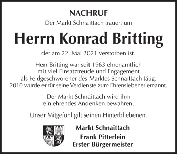Traueranzeige von Konrad Britting von Pegnitz-Zeitung