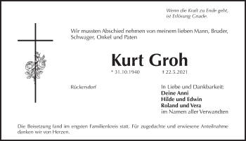 Traueranzeige von Kurt Groh von Pegnitz-Zeitung