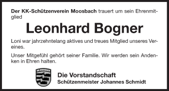 Traueranzeige von Leonhard Bogner von Der Bote