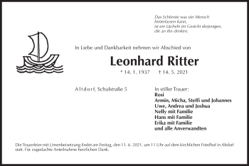 Traueranzeige von Leonhard Ritter von Der Bote