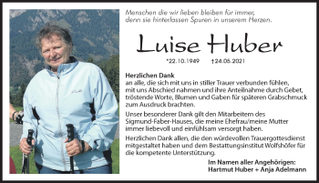 Traueranzeige von Luise Huber von Hersbrucker Zeitung