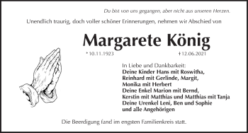 Traueranzeige von Margarete König von Pegnitz-Zeitung