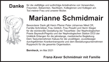Traueranzeige von Marianne Schmidmair von Hersbrucker Zeitung