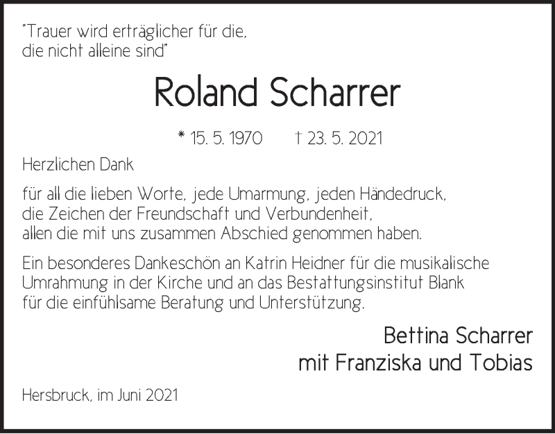  Traueranzeige für Roland Scharrer vom 26.06.2021 aus Hersbrucker Zeitung